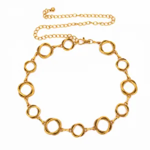 Retro geométrica circular cadena de cintura de metal, cadena de cuerpo simple para mujeres.