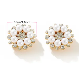 Detailed view of round pearl rhinestone button cover, sparkling crystal design, 2.8cm.
