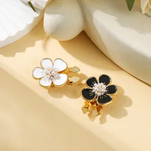 Boutons de Manchette de Chemise en Alliage de Zinc Fleur de Camélia Perle Émail Accessoires Décoratifs de Mode pour Hommes Femmes