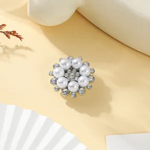Floral faux pearl rhinestone button cover shirt cuff accessory elegant decorative clip piece
