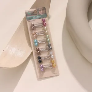 Colorful pearl U-shaped hijab pins 12pcs set, elegant scarf clips and accessories.