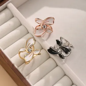 Elegant rhinestone scarf buckle set, metal enamel floral brooch clip for women apparel styling.