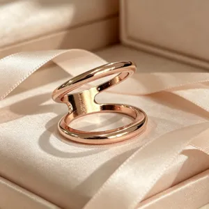 Elegant rose gold minimalist scarf ring and stylish clothing corner knot buckle.