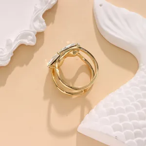 Anello per sciarpa ondulato a doppio cristallo dorato lega elegante fibbia per sciarpa