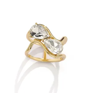 Anello per sciarpa ondulato con doppio cristallo dorato in lega galvanizzata elegante moda
