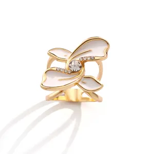 Gold Enamel Flower Silk Scarf Buckle Rhinestone Corner Clip Versatile Decorative Accessory
