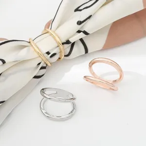 Minimalist Metal Scarf Buckle French Style Geometric Dual Ring Shawl Clip Clothing Corner Knot Holder Scarf Accessories