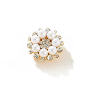 Pearl Rhinestone Floral Button Cover Elegant Snap On Decorative Shirt Cufflink Accessory