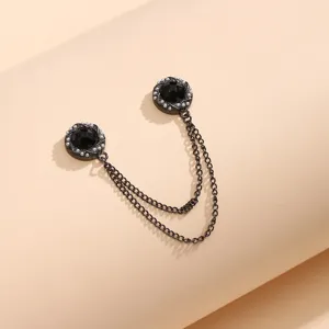 Prachtige zwarte ketting magnetische broche met strass en parels voor stijlvolle kledingdecoratie.