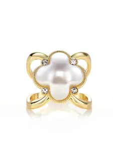 Gold Clover Pearl Scarf Buckle Elegant Flower Ring Jewelry Accessory for Silk Scarves Shawls