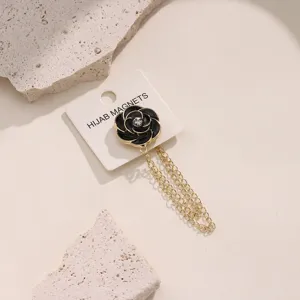 Camellia hijab magnet magnetic buckle brooch pin with stylish metal chains for women daily wear