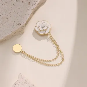 Camellia flower magnetic buckle waist tightening accessory with gold chain and delicate enamel finish.
