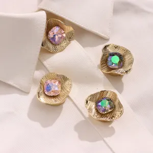 Gold textured metal buttons with colorful cubic zirconia for elegant shirts and suits main view
