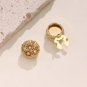 Gold-plated starburst button cover cufflinks with sparkling cubic zirconia crystals for men