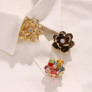 Crystal flower shirt button covers decorative collar clips sparkling rhinestone jewelry accessories