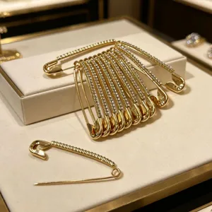 Gold rhinestone safety pin brooch set for women fashion clothing decoration and anti-glare