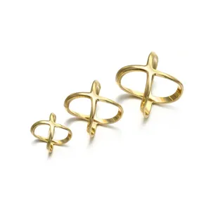 Gold X-shaped silk scarf buckle rings set, main view of three metallic scarf accessories.