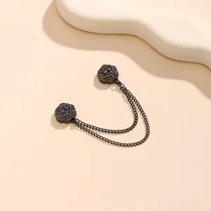 Black camellia magnetic clothing clip double chain waist tightening pin dress adjustable buckle