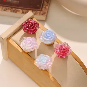 Exquisite resin rose flower shirt button covers set, elegant DIY apparel accessories for women.