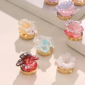 Colorful resin flower button covers with gold metal base for DIY shirt fashion clothing accessories.