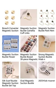 Magnetic hijab pins and brooch buttons set, stylish floral and solid metal accessories for women.