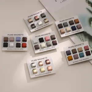 Square hijab magnets set, colorful non-snag magnetic pins for Muslim headscarves.