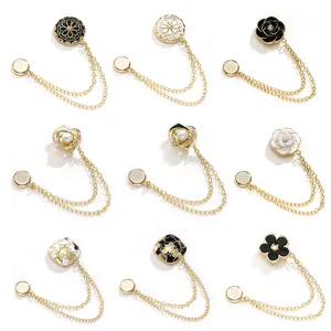 Magnetic Pants Waist Tightener Camellia Flower Rhinestone Pearl Decorative Buckle Clothes Fastener Fashion Jewelry