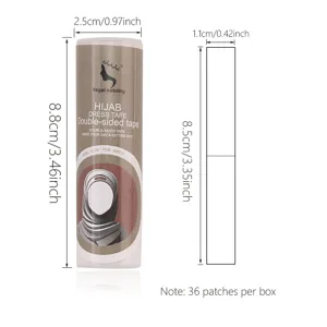 Diagramme de spécification de rouleau de ruban double face Hijab avec dimensions et 36pcs