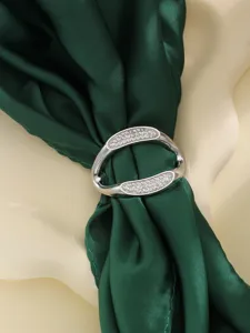 Metal rhinestone scarf ring t-shirt hem clip clothing accessory detail view showcase