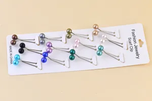 Colorful pearl scarf clips hijab pins multi-color metal shawl clips for women set nice