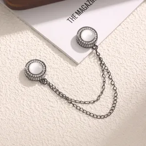 Magnetische broche dubbele ketting imitatie opaal strass speld cape broek clip accessoire