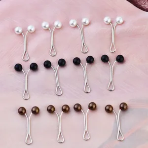 Double pearl hijab clips set, Y-shaped scarf pins, metal fasteners for Muslim shawls.