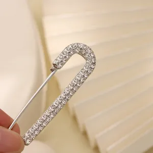 Sparkling rhinestone safety pin brooch for women crystal decorative fashion clothing pin.