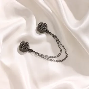 Black rose magnetic clothing clip, decorative waist tightener and scarf buckle with dual chains.