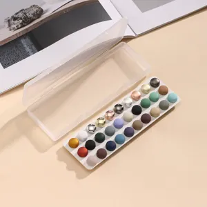 Detailopname van kleurrijke magnetische hijabspelden netjes in een doorzichtige opbergdoos.