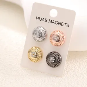 Vintage Rhinestone Geometric Hijab Magnet Scarf Clip Alloy Magnetic Brooch Pin For Women Scarf Shawl Accessories
