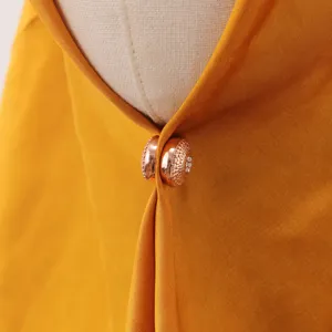 Rose gold magnetic scarf buckle with vintage engraving and sparkling rhinestones for hijab.