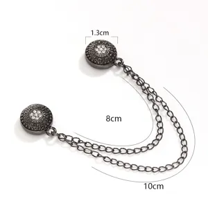 Vintage magnetic scarf clip with rhinestones and double metal chains for elegant daily wear.