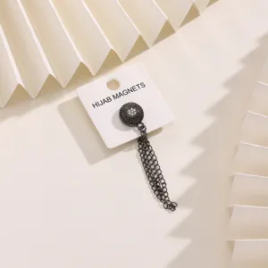 Vintage round magnetic hijab pin with chic chain tassels, secure multi-functional scarf clasp.