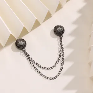 Vintage magnetic scarf clip with dual chain and rhinestones elegant shawl brooch for women