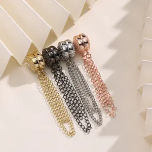 Magnetic scarf ring set, metal round hijab clip with chain, elegant fashion accessory.