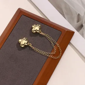 Gold four-leaf clover cardigan clip metal sweater shawl collar clips vintage clothing chain