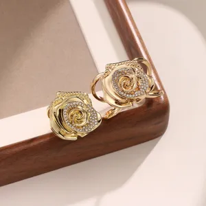 Detailed view of luxury gold rose scarf ring with sparkling rhinestones for women fashion accessories.