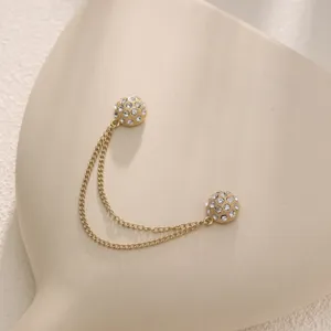 Gold magnetic trouser cuff chain buckle rhinestone decorative clip for clothes dress anti-glare