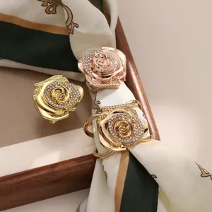 Fashion Alloy Rhinestone Flower Scarf Buckle Elegant Rose Brooch Pin Shawl Ring Jewelry Accessories For Women