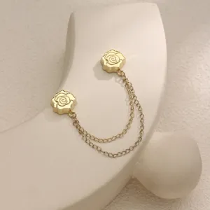 Gold magnetic brooch with double chain floral design, stylish anti-exposure pin for clothing.