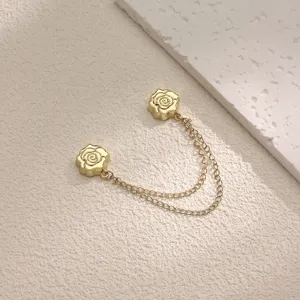 Gold rose magnetic brooch scarf clip dual chain anti slip clothing accessory detail view