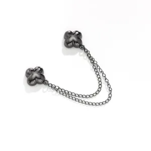 Black magnetic clothing clips with double chain clover design stylish waist tightener pins accessories