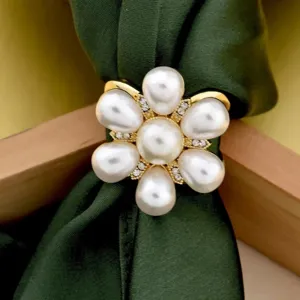 Parel bloem sjaal ring gouden legering gesp elegante broche voor vrouwen dagelijks use
