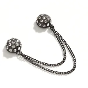 Exquisite rhinestone magnetic clothing clip with double chain detail for adjustable fit